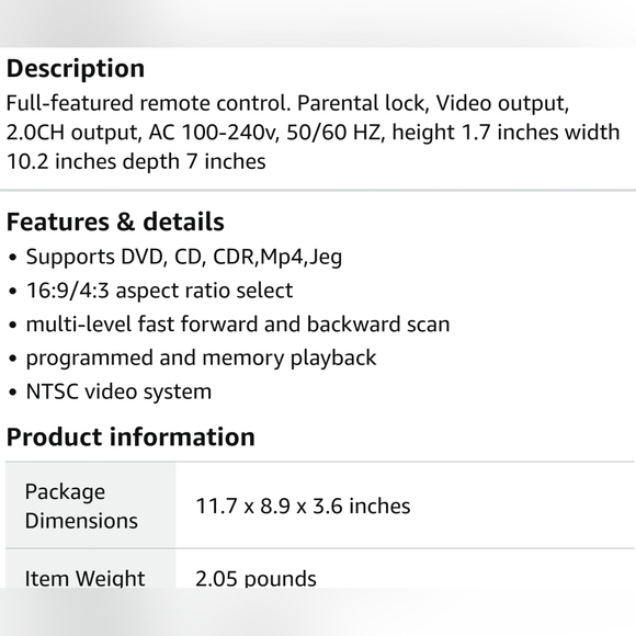 DV-933 DVD MPEG4 DVD CD JPEG PLAYER REMOTE CONTROL NEW With Box Adapter Cords - Picture 5 of 8